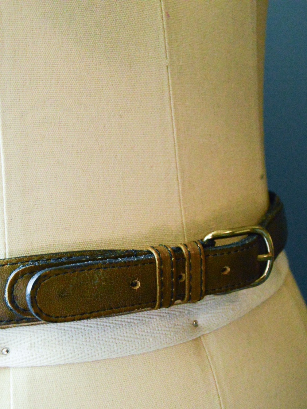 Vintage Small Olive Green Leather Belt with Buckle, High Waist Belt Petite, Cute